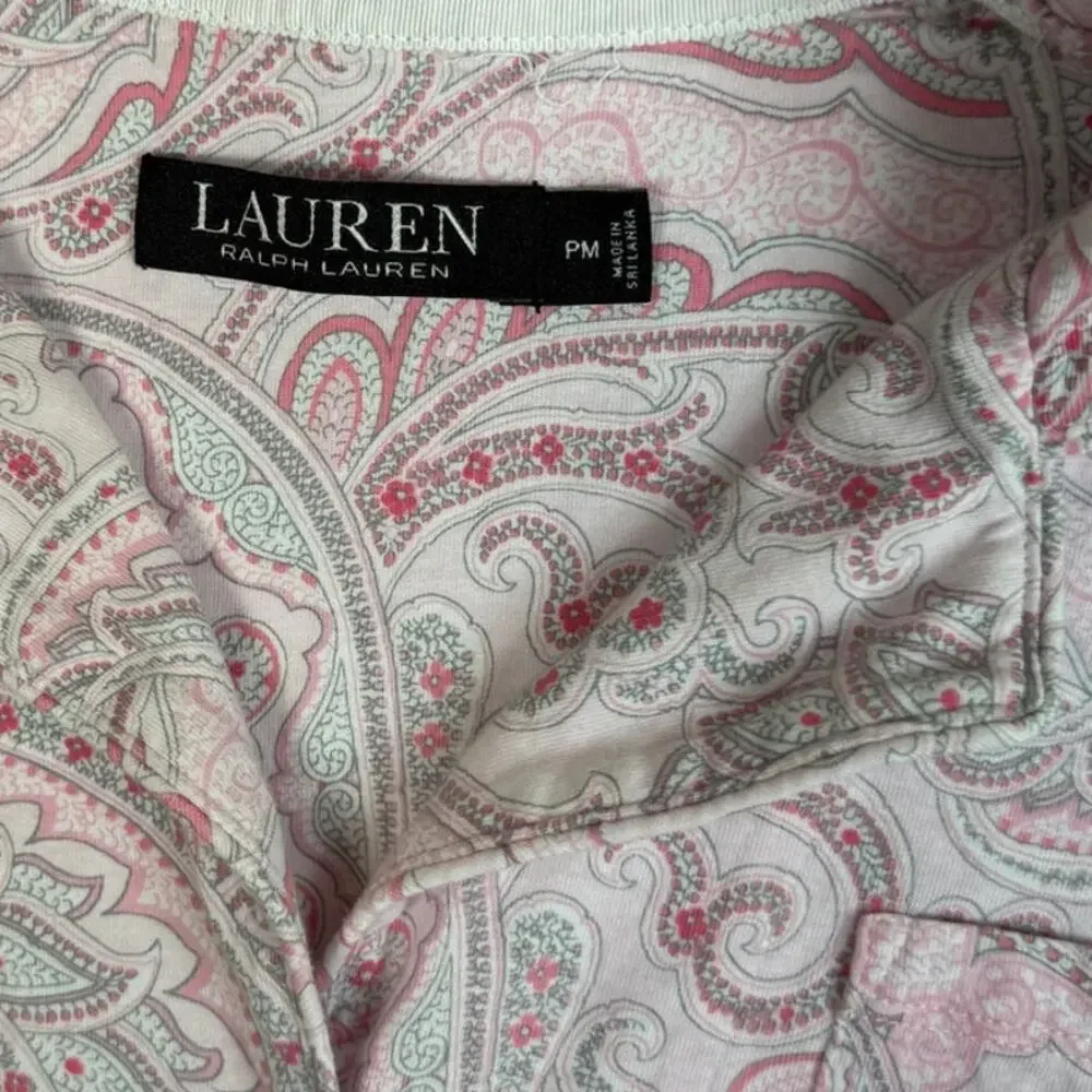 Ralph Lauren Pajama Set Womens Medium Petite PM Pink Paisley Top Pants Lounge